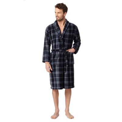 Navy checked shawl collar dressing gown